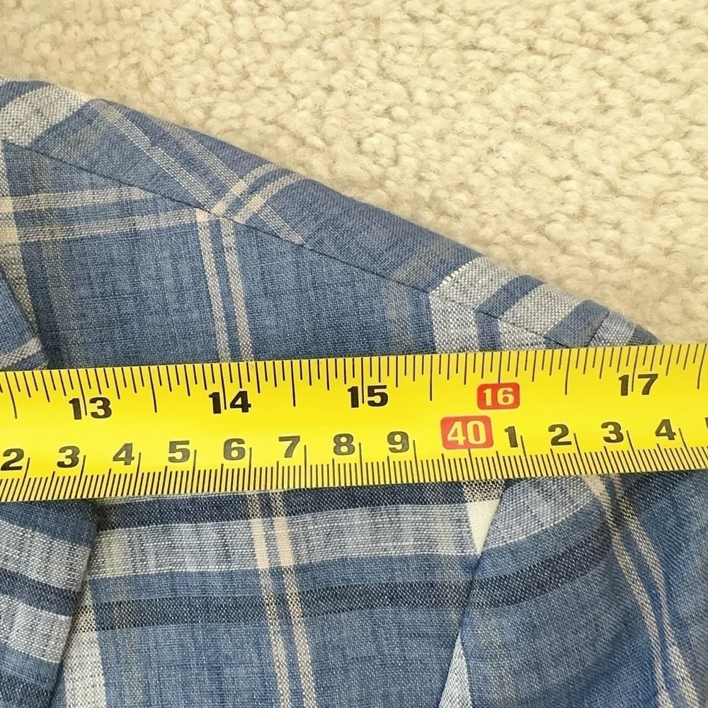 TALLIA Men's Modern-Fit Blue 100% Linen Plaid Sport Coat Size 36S